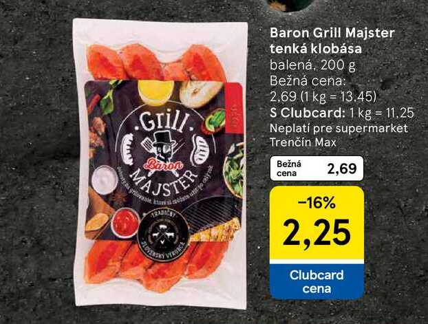 Baron Grill Majster tenká klobása balená, 200 g 