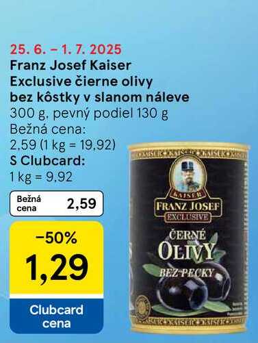 Franz Josef Kaiser Exclusive čierne olivy bez kôstky v slanom náleve 300 g