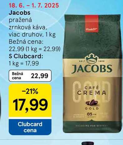 Jacobs pražená zrnková káva, viac druhov 1 kg 