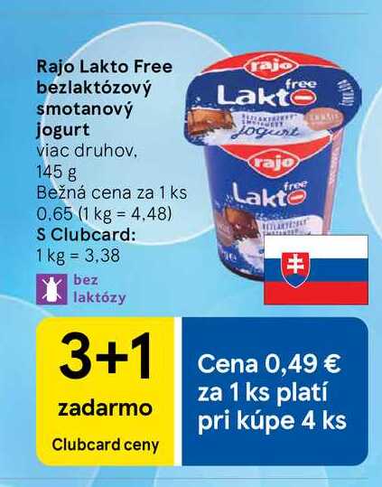 Rajo Lakto Free bezlaktózový smotanový jogurt viac druhov, 145 g 