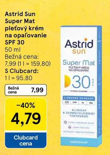 Astrid Sun Super Mat pleťový krém na opaľovanie SPF 30, 50 ml 