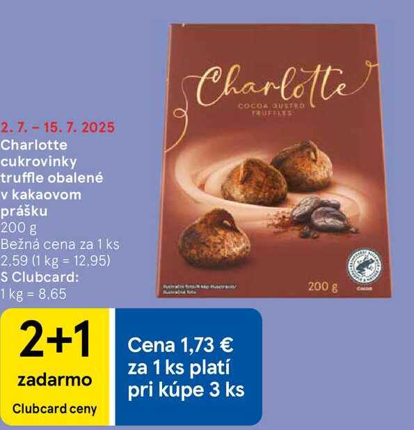 Charlotte cukrovinky truffle obalené v kakaovom prášku, 200 g 