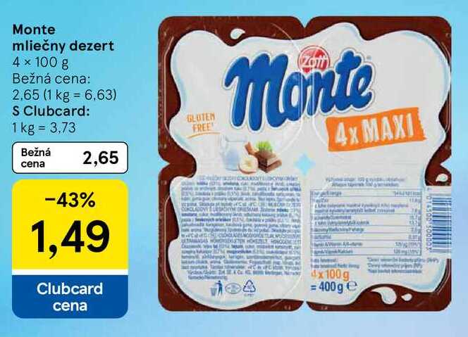Monte mliečny dezert, 4x 100 g 