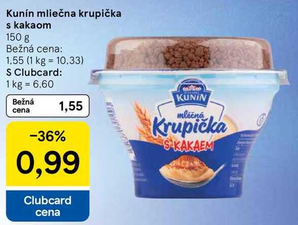 Kunín mliečna krupička s kakaom, 150 g 