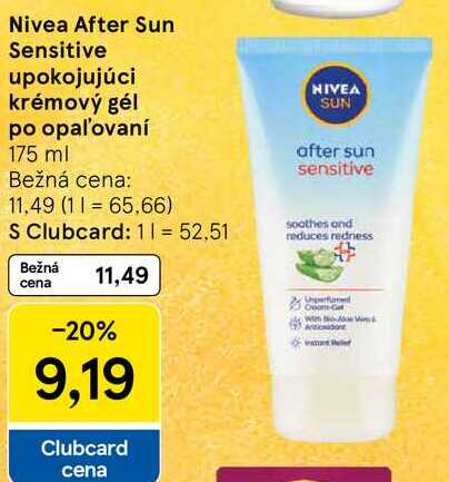 Nivea After Sun Sensitive upokojujúci krémový gél po opaľovaní, 175 ml 