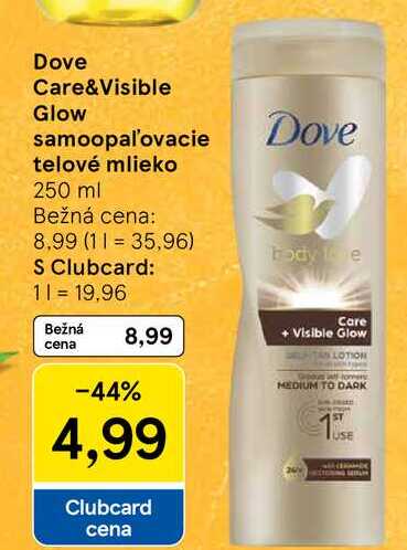Dove Care&Visible Glow samoopaľovacie telové mlieko, 250 ml 