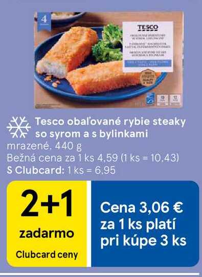 Tesco obaľované rybie steaky so syrom a s bylinkami, 440 g