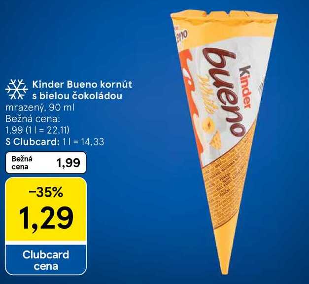 Kinder Bueno kornút s bielou čokoládou, 90 ml 