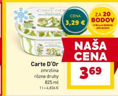 Carte D'Or zmrzlina rôzne druhy 825 ml 