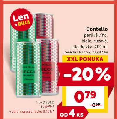 Contello perlivé víno, biele, ružové, plechovka, 200 ml 