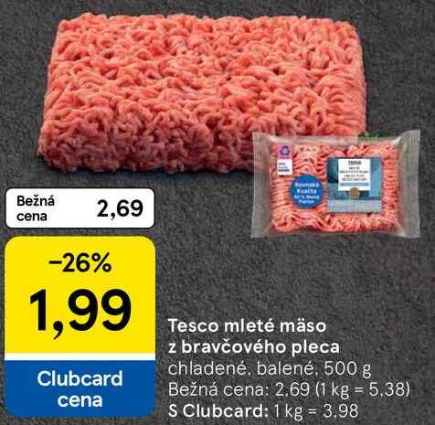 Tesco mleté mäso z bravčového pleca, 500 g