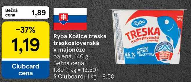 Ryba Košice treska treskoslovenská v majonéze, 140 g 