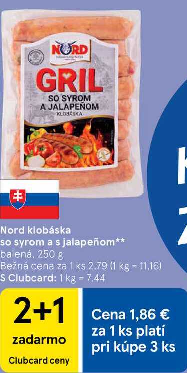 Nord klobáska so syrom a s jalapeñom, 250 g 