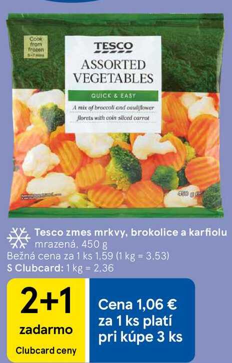 Tesco zmes mrkvy, brokolice a karfiolu, 450 g