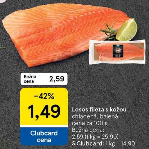 Losos fileta s kožou, cena za 100 g 