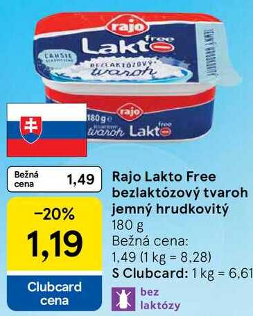 Rajo Lakto Free bezlaktózový tvaroh jemný hrudkovitý, 180 g 