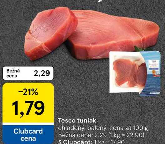 Tesco tuniak, cena za 100 g