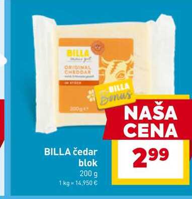 BILLA čedar blok 200 g 