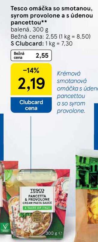 Tesco omáčka so smotanou, syrom provolone a s údenou pancettou, 300 g