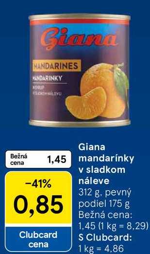 Giana mandarínky v sladkom náleve, 312 g