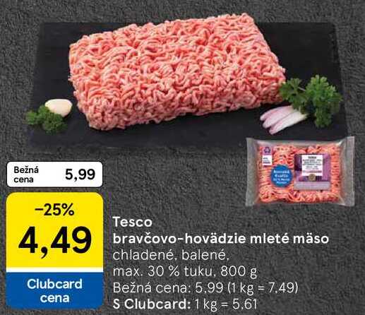 Tesco bravčovo-hovädzie mleté mäso, 800 g