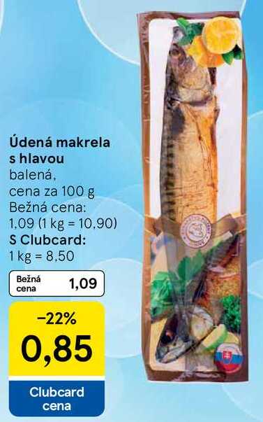 Údená makrela s hlavou, cena za 100 g