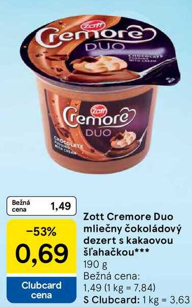 Zott Cremore Duo mliečny čokoládový dezert s kakaovou šľahačkou, 190 g 