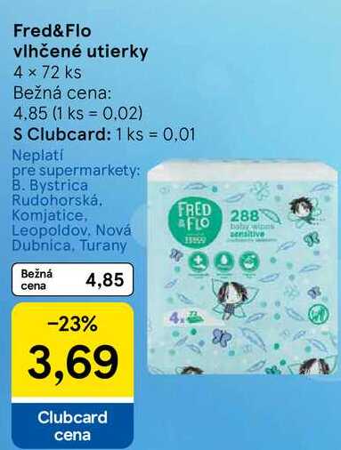 Fred&Flo vlhčené utierky, 4x 72 ks