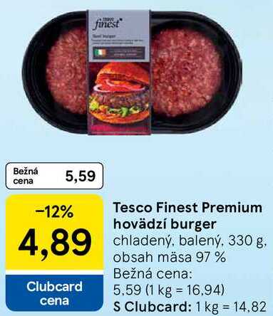 Tesco Finest Premium hovädzí burger, 330 g