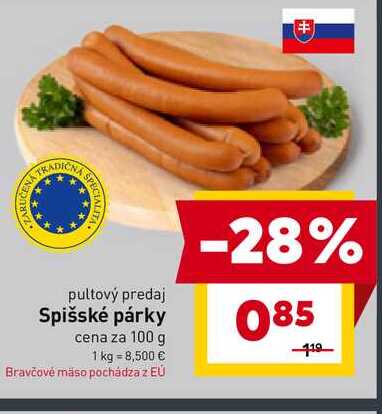 Spišské párky cena za 100 g