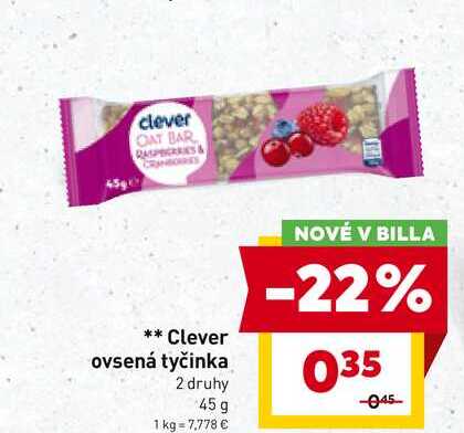 Clever ovsená tyčinka 2 druhy 45 g 