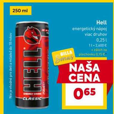 Hell energetický nápoj viac druhov 0,25l