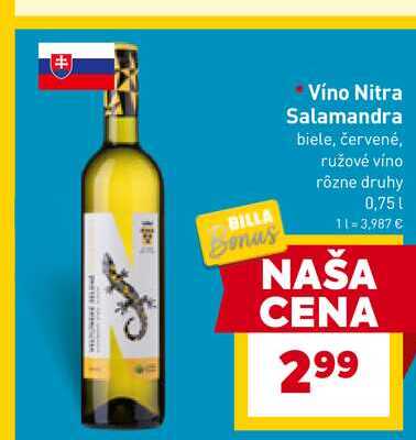 Víno Nitra Salamandra biele, červené, ružové víno rôzne druhy 0,75 l