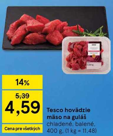 Tesco hovädzie mäso na guláš, 400 g