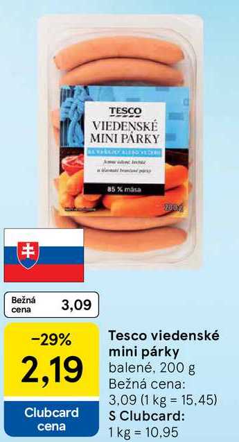 Tesco viedenské mini párky, 200 g 