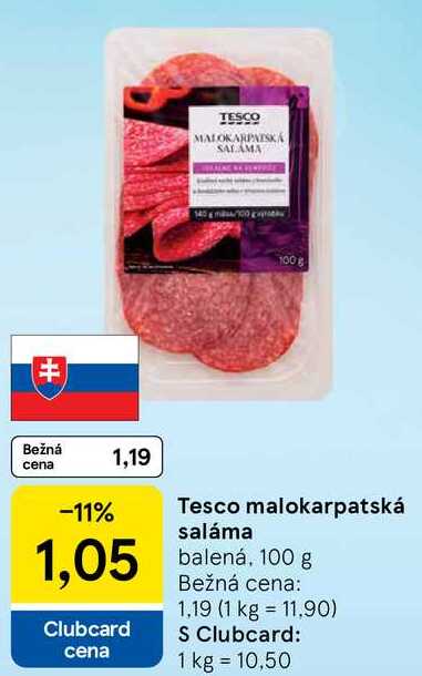 Tesco malokarpatská saláma, 100 g 