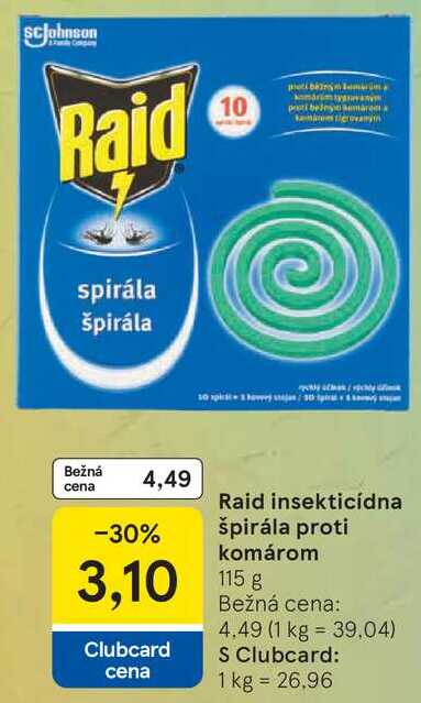 Raid insekticidna špirála proti komárom, 115 g