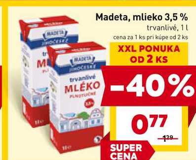 Madeta, mlieko 3,5% trvanlivé, 1l