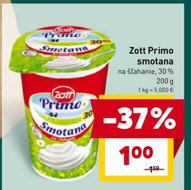 Zott Primo smotana na šľahanie, 30% 200 g 