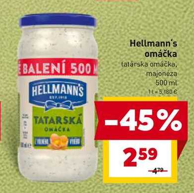 Hellmann's omáčka tatárska omáčka, majonéza 500 ml 