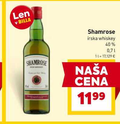Shamrose írska whiskey 40% 0,7 l