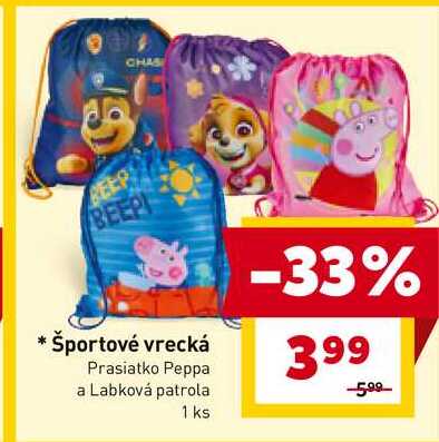 Športové vrecká Prasiatko Peppa a Labková patrola 1 ks 