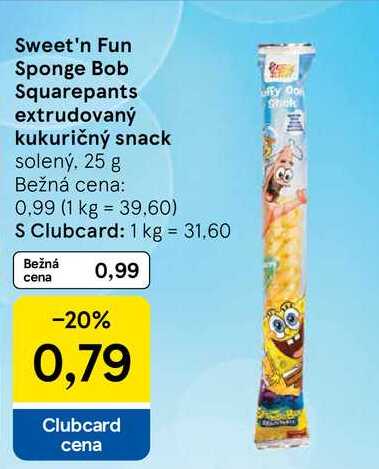 Sweet'n Fun Sponge Bob Squarepants extrudovaný kukuričný snack, 25 g 