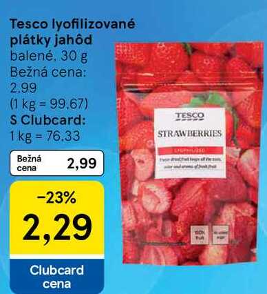 Tesco lyofilizované plátky jahôd, 30 g