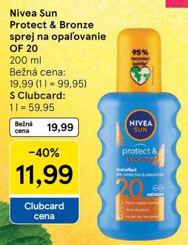 Nivea Sun Protect & Bronze sprej na opaľovanie OF 20, 200 ml