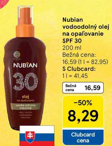 Nubian vodoodolný olej na opaľovanie SPF 30, 200 ml 