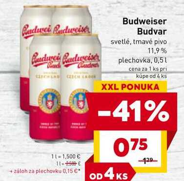 Budweiser Budvar svetlé, tmavé pivo 11,9% plechovka, 0,5l