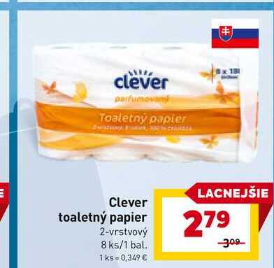 Clever toaletný papier 2-vrstvový 8 ks/1 bal. 