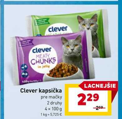 Clever kapsička pre mačky 2 druhy 4 x 100 g 