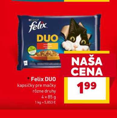Felix DUO kapsičky pre mačky rôzne druhy 4 x 85 g